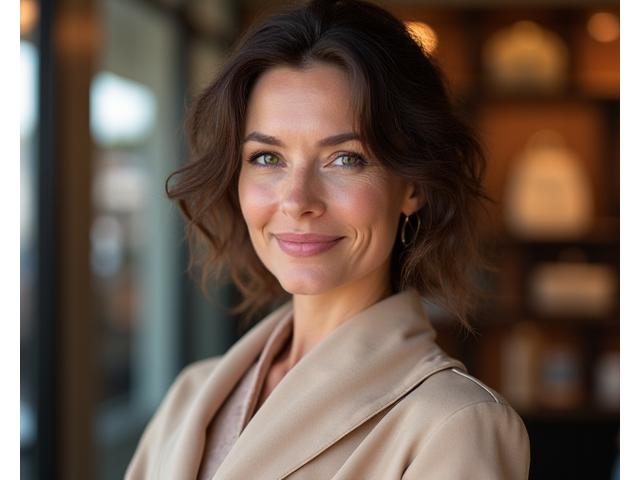 Portrait of Elara Thorne, co-founder and lead fashion curator