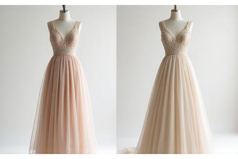 Before and after showing a loose dress altered to a flattering fit.