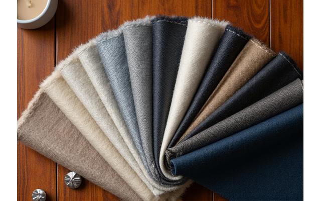 Close-up of luxurious fabric swatches in various textures and colours.