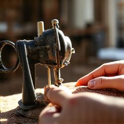 Artisan hands carefully stitching fabric in a sunlit workshop, symbolising ethical production practices.