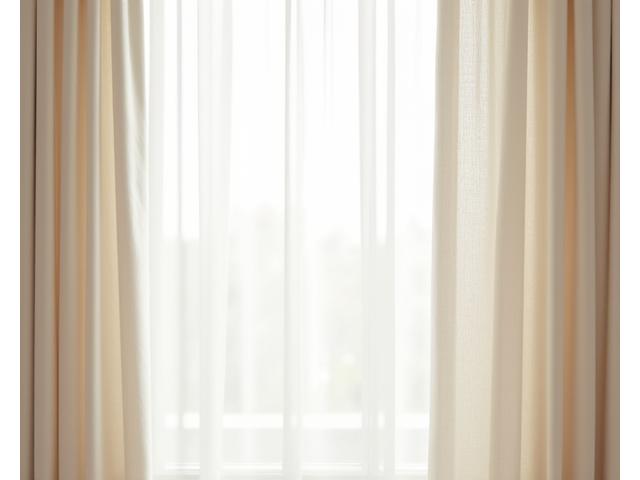 Elegant drapes made from sustainable linen fabric, framing a large window with natural light.