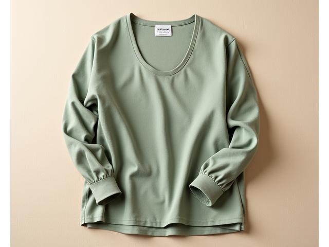 A finely woven organic cotton blouse in an earthy tone, displayed on a wooden hanger with a 'Fair Trade Certified' tag visible.